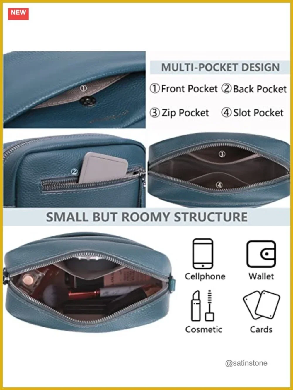 Genuine Leather Crossbody Bag Camera Purse Women Wide Strap Shoulder Bag